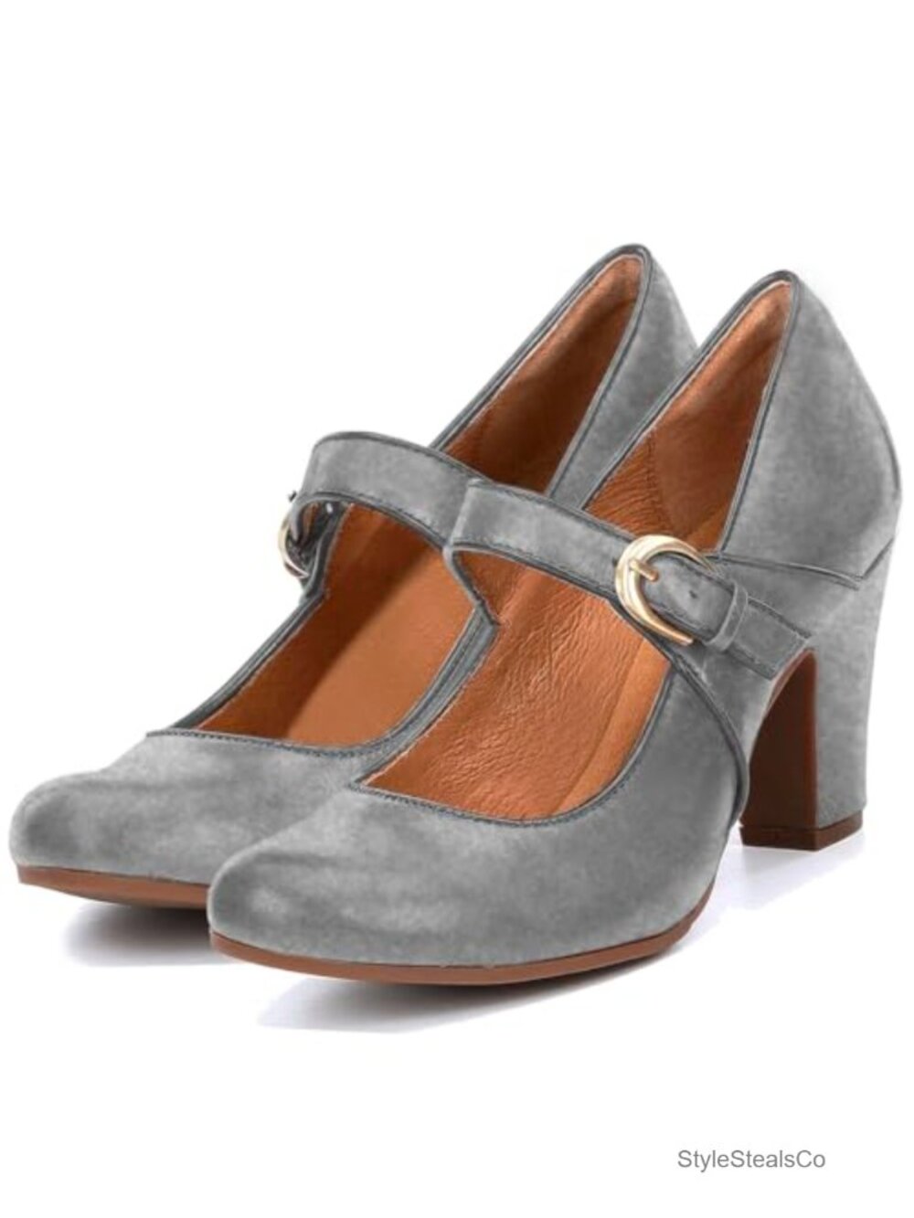 Vintage Chunky Heel Mary Jane Pumps with Ankle Strap, 3" Block Heel, Padded